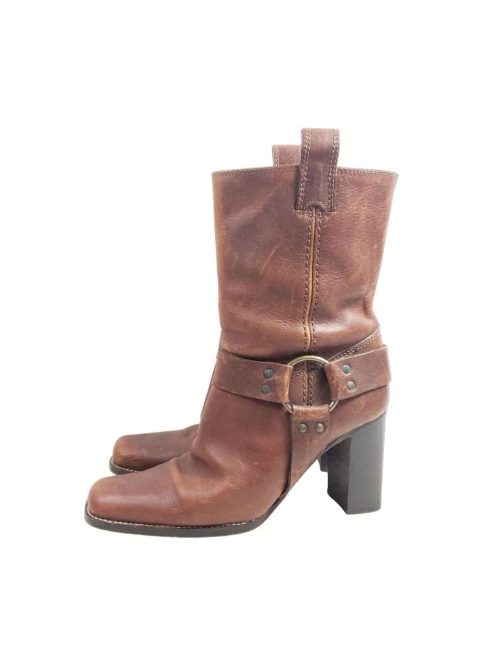 Michael Kors Womens Size 8.5 Brown Leather Harness Boots Block Heel Western Styl - Picture 5 of 9